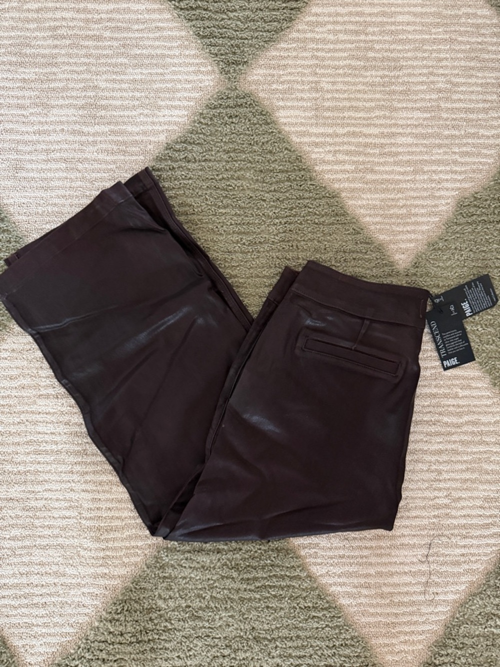 PAIGE Chocolate Brown Faux Leather Trousers